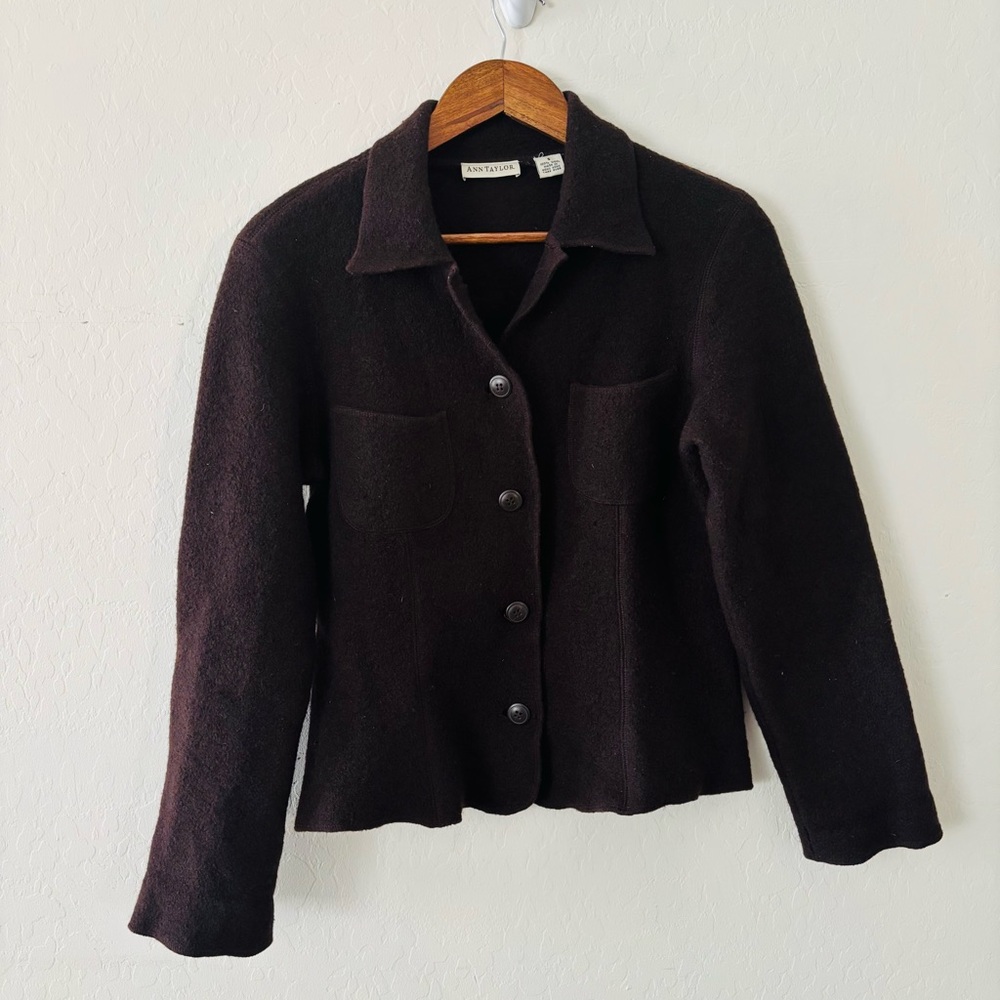 Ann Taylor Women’s Vintage Wool Dark Brown Blazer Size Small Warm Thick